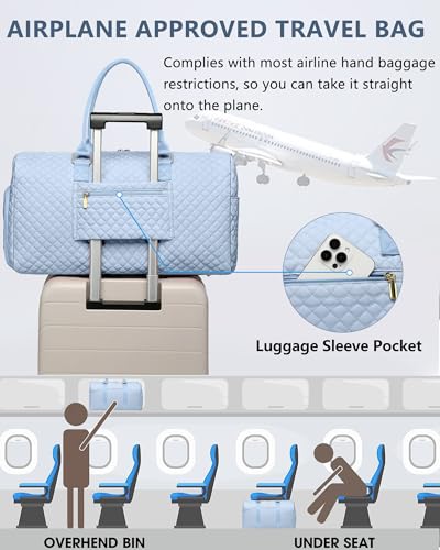 Women Weekender Travel Duffle Bag: Travel Duffel Overnight Bags with Shoe Compartment Large Carry on Tote with Toiletry Bag Weekend Traveling Yoga Gym Hospital Bag for Women with Wet Pocket Light Blue - color: 06-Light Blue, size: Large