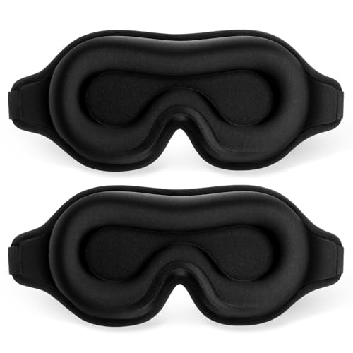 FlyCoco Sleep Mask - Zero Eye Pressure 3D Contoured Cup 99% Black Out Mask, Soft Breathable Lightweight Sleeping Mask with Adjustable Strap, Eye Cover for Yoga Traveling (Black 2pack) - color: Black 2pcs