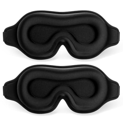 FlyCoco Sleep Mask - Zero Eye Pressure 3D Contoured Cup 99% Black Out Mask, Soft Breathable Lightweight Sleeping Mask with Adjustable Strap, Eye Cover for Yoga Traveling (Black 2pack) - color: Black 2pcs