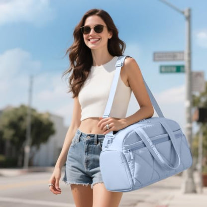 Women's Duffle Gym Bag, Carry-On Shoe Compartment for Weekender Overnight - color: Navy Blue, size: Medium