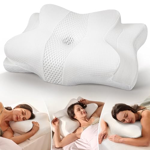 Cozyplayer True Cooling Cervical Neck Pillow for Pain Relief, Ergonomic Side Sleeper Pillow for Neck Support, Odorless Orthopedic Contour Memory Foam Pillows, Bed Pillow for Back Stomach Sleeper - color: Snow White