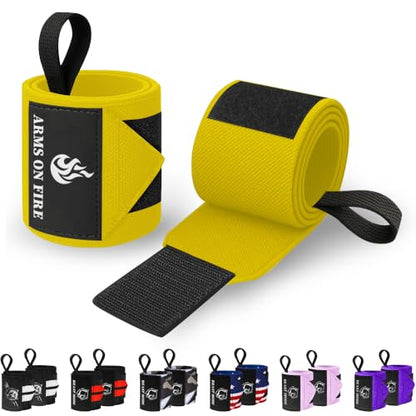 TECEUM Elastic Cotton Weightlifting Wrist Wraps with Thumb Loops, 1 Pair - color: Yellow, style: 12" – Arms on Fire
