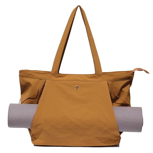 ESVAN Yoga Tote Bag for Women Shoulder Bags Drawstring for Office Workout Travel Carryall Pilates Gym and Beach - color: Nylon Dark Orange