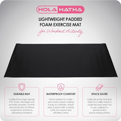 HolaHatha Lightweight Padded Exercise Yoga Mat, Non Slip Thick Foam Foldable Pad for Stretching and Workout Activity, 79 x 35.5" Medium, Grey