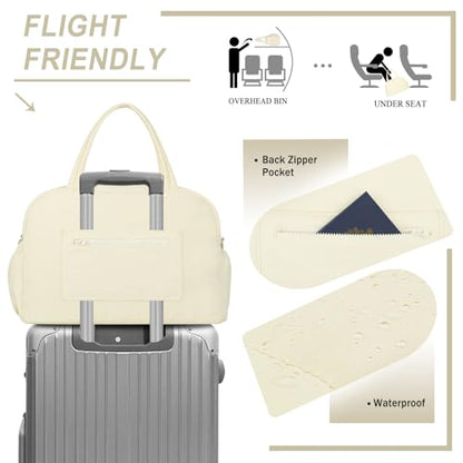 Sports Gym Bag for Women, Travel Duffle Bag with Shoe Compartment & Wet Pocket, Fitness Yoga Bag - color: S-Beige
