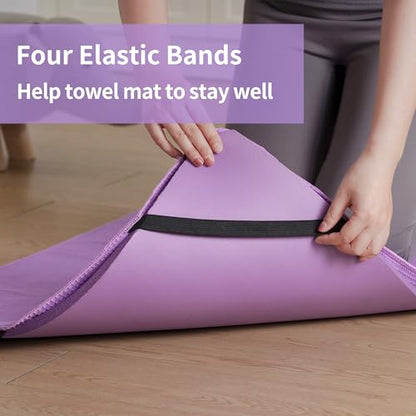 MICROFI Microfiber Hot Yoga Towel Mat, 24 x 72 inches, with Non-Slip Silicone Grip, Secure Fit Elastic Straps (Purple) - color: Purple