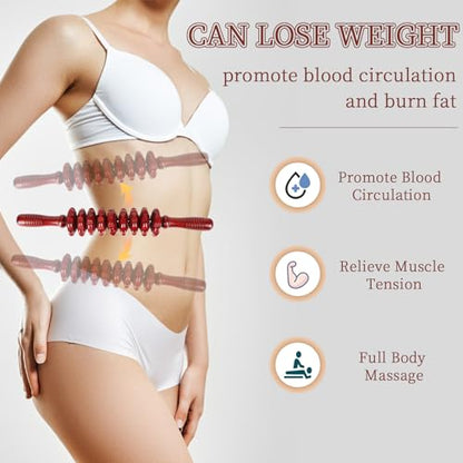 Liitrton Manual Wooden Massage Roller Stick for Muscle Relief, Red | Smooth Body Roller, Wood Therapy Massage Tools for Trigger Point Relief, Legs Sore Muscle Recovery - size: 9-Wheel-Red