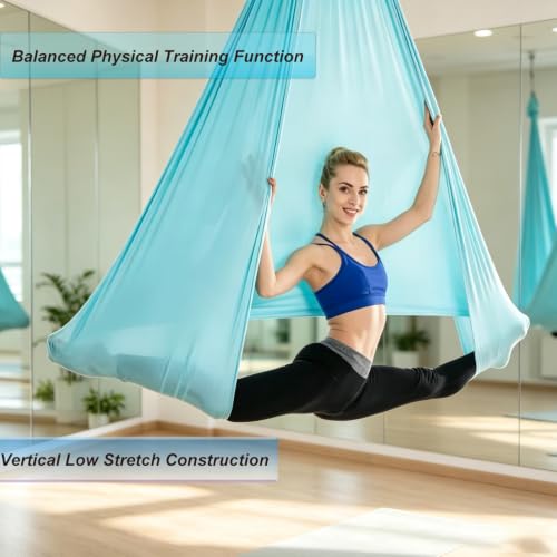 2.8 x 1 m Elastic Aerial Yoga Hammock Swing, 9.2 x 3.3 ft, Aerial Silk, Wide Aerial Yoga Strap, for Home Gym Indoor Workout Zones