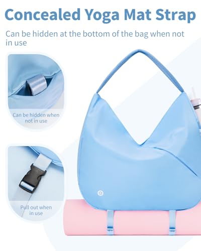 Ceneda Large Gym Bag for Women with Hidden Yoga Mat Holder & Shoe Compartment & Wet Pocket, Sports Duffle Bag for Travel - color: Light Blue