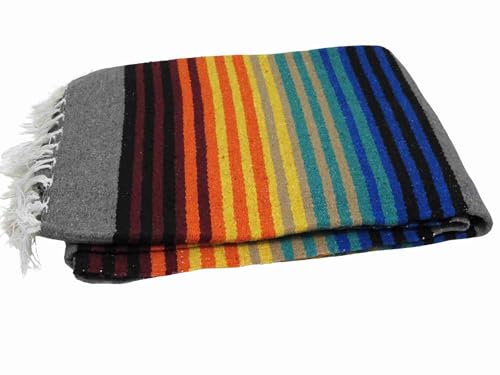 Leos Imports Mexican Fiesta Serape - Vibrant Multicolored Blanket for Yoga, Outdoor, Beach, and Decor | Cotton Blend Blanket (Grey) - color: Grey