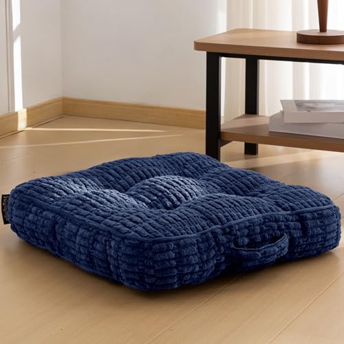 HIGOGOGO Floor Pillow Cushion for Adults, Meditation Cushion Pillow, Blended Corduroy Cover, Large Square Floor Sitting for Tatami Living Room or Yoga, 22x22 Inch, Navy - color: Square Navy, size: 4" Thick(Pack of 1)
