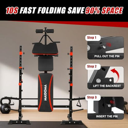 MAIDOMA Multi-Function 8 in 1 Foldable Weight Bench Set with Leg Extension - color: rust red