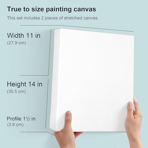 PHOENIX 11x14 Inch 2 Pack Gallery Canvas - 1.5 in Thick Canvases for Painting - Deep Edge 100% Cotton 11 Oz. Gesso Primed White Blank Professional Canvas Oil & Acrylic Paints - size: 11"x14", style: Gallery