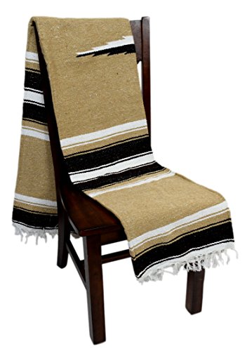 Open Road Goods Mexican Diamond Blanket - XL Heavyweight Yoga Blanket – Handmade in Mexico - Thick Boho Serape Saltillo Style Throw for Beach, Picnic, Home, Camping and More! (Sand & Stone) - color: Sand & Stone