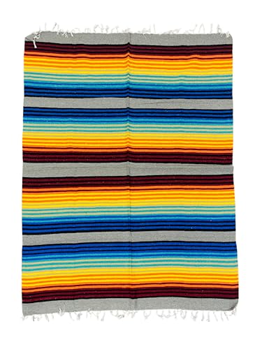 Leos Imports Mexican Fiesta Serape - Vibrant Multicolored Blanket for Yoga, Outdoor, Beach, and Decor | Cotton Blend Blanket (Grey) - color: Grey