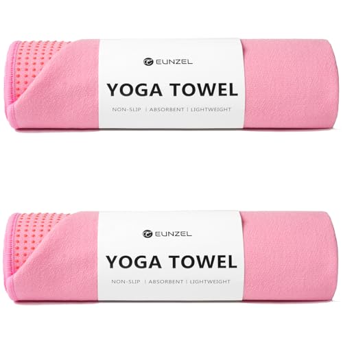Eunzel 2 Pack Hot Yoga Towel with Grip Dot, Non Slip Yoga Mat Towe Sweat Absorbent Towel for Hot Yoga,Bikram, Pilates and Fitness 72" x 24", Pink - color: Pink