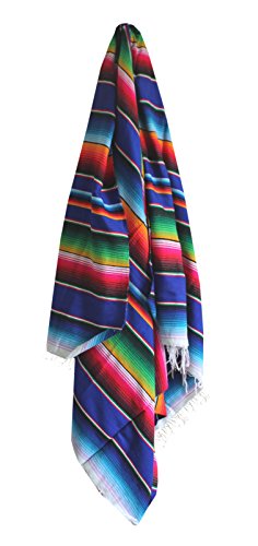 Del Mex Mexican Serape Blanket (X-Large, Blue) - color: Blue, size: X-Large