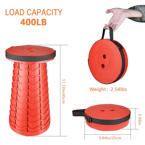 Boreeman Upgraded Folding Stool Lightweight Yet More Sturdy with Load Capacity 400lbs Portable Collapsible Stool for Camping Fishing Hiking BBQ (All Red) - color: All Red