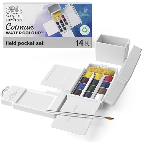 Winsor & Newton Cotman Watercolor Paint Set, 12 Half Pan Field Pocket Set | Introductory Watercolor made with Fine Art Pigments, Perfect for Beginners, Lightfast & Permanent, Good Tinting Strength - style: 12 Half Pan Field Pocket Set