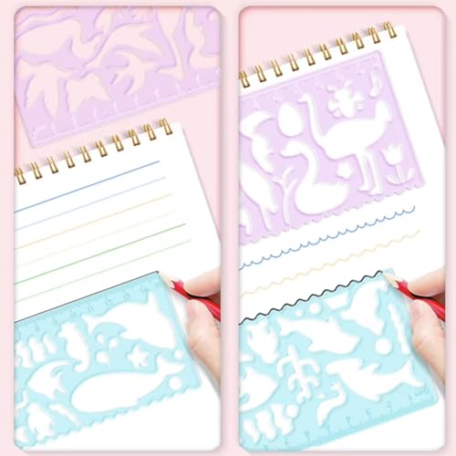 Template for Drawing,4 Pack Clear Ruler Animal-Shaped Stencils Drafting Tools Set Stencil Maker Rulers,Rulers for Kids,Measuring Templates Rulers for Office,School,Drawing