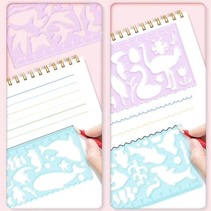 Template for Drawing,4 Pack Clear Ruler Animal-Shaped Stencils Drafting Tools Set Stencil Maker Rulers,Rulers for Kids,Measuring Templates Rulers for Office,School,Drawing