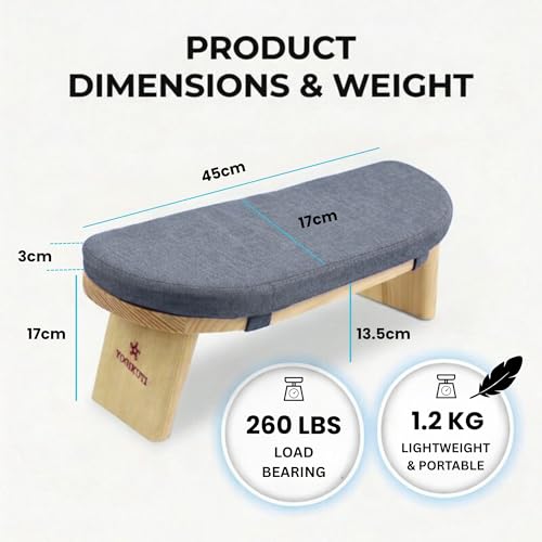 Yogikuti Folding Meditation Bench, Purple | Removable Cushion, Wooden Seiza Kneeling Stool, Ergonomic Meditation Seat, for Home & Yoga Studio, Comfortable Posture (Grey) - color: Grey