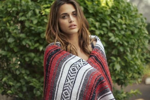 Del Mex Classic Mexican Blanket, Large Authentic Woven Falsa Throw (70"x50"), Artisan Southwest Décor for Beach, Yoga, Outdoors (Red) - color: Red