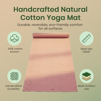 LFH Home Handmade Cotton Yoga Mat Cotton Rug picnic mat For Exercise, Workout, Fitness - Perfect Heavy Quality Eco Friendly Natural Cotton Woven Reversible Yoga Mats for Men & Women - 72x26 Inch. - color: Brick