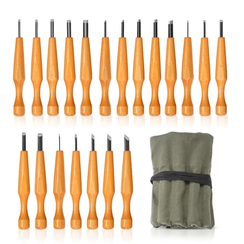 Wood Carving Tools Set - 20 Pcs Wood Carving Knife Set Beginner Whittling Kit with Canvas Case for Adults Children, Carving DIY Wood Carving Kit - Perfect for Beginners and Experts