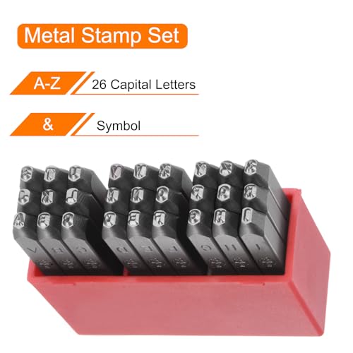 HARFINGTON 27pcs Letter Stamp Set 5/64" 2mm High Tool Steel A-Z & Punch Press Tools Metal Stamps Set Hammer Hand Punch for Metal Plastic Wood Leather Brass Stamping - size: 2mm