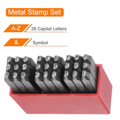 HARFINGTON 27pcs Letter Stamp Set 5/64" 2mm High Tool Steel A-Z & Punch Press Tools Metal Stamps Set Hammer Hand Punch for Metal Plastic Wood Leather Brass Stamping - size: 2mm