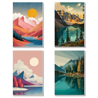 4 Pack Framed Paint by Numbers Kit for Adults Beginner Canvas Painting by Numbers for Adults Landscape Easy Adult Paint by Number Kits with Frame Mountain Watercolor Painting by Number 8x12 Inch - color: YFa1720