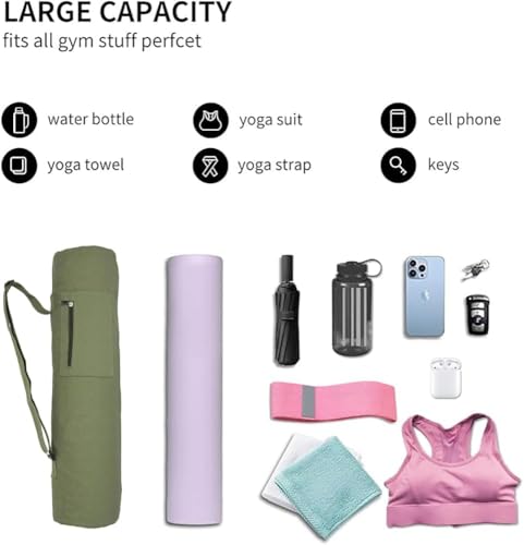 Cotton yoga mat bag with Pockets and Adjustable Strap - Full Zip Cargo Yoga Mat Carrier Bag - Bag for 1/4" 1/3" Thick Yoga Mat - color: Green, size: XL