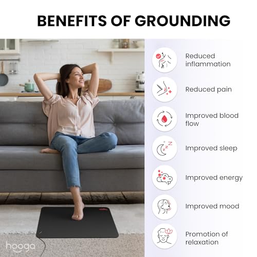 Hooga Grounding Mat for Desk, Feet & Floor – Conductive Carbon Grounding Pad with 15 Ft Cord, Non-Slip Backing, 24" x 16" Indoor Grounding Mat - size: 24x16