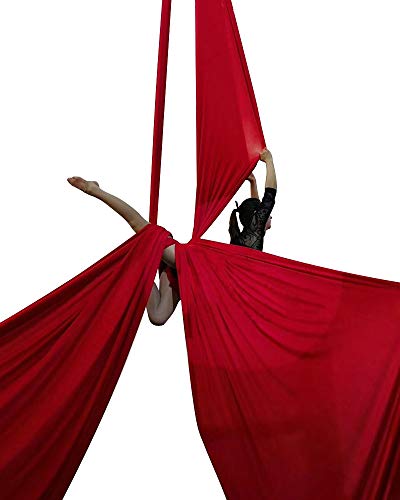 Durable Aerial Silks Starter Kit with 11-Yard Yoga Hammock & Hardware | Aerial Swing for Acrobatic Flying Yoga & All Levels, Aerial Rigging Point up to 14ft, Durable, Safe - color: Red