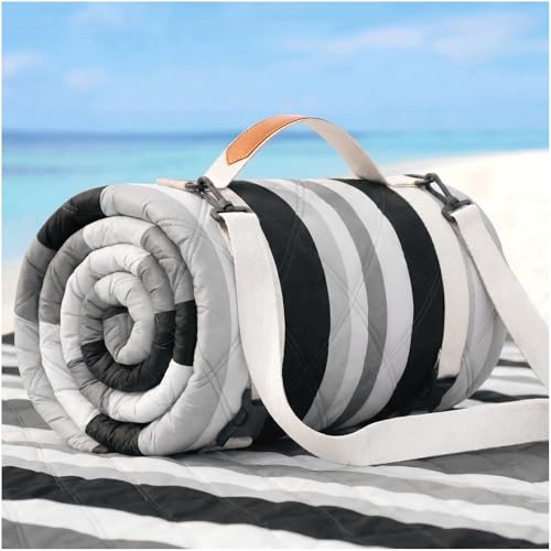 RYCHIC Waterproof Beach Blanket Picnic Mat Outdoor Oversized Sandproof Dog Thick Rug Towel Camping Gear Family Trip Essentials Summer Vacation Must Have Travel Accessories Lake Day Stuff Item Gadget - color: Multi Grey
