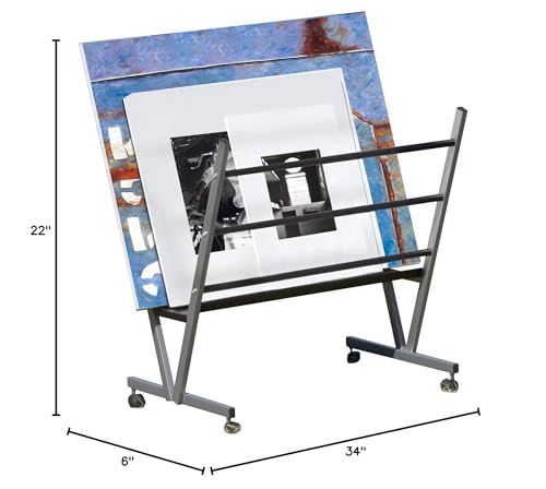 Creative Mark Metal Art Professional Print Rack, Holds Up to 30 x 40" Art, 3-Shelf, Black, Mobile with Rolling Casters, 22"H x 34"W x 6"D