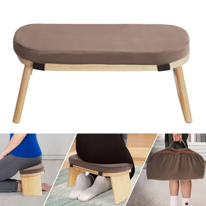 Meditation Prayer Bench, Portable Foldable & 5° Ergonomic Tilt Kneeling Meditation Yoga Stool with Cushion & Carry Bag for Home/Studio/Gym, Bamboo & Velvet Kneeling Stools (Coffee) - color: Coffee