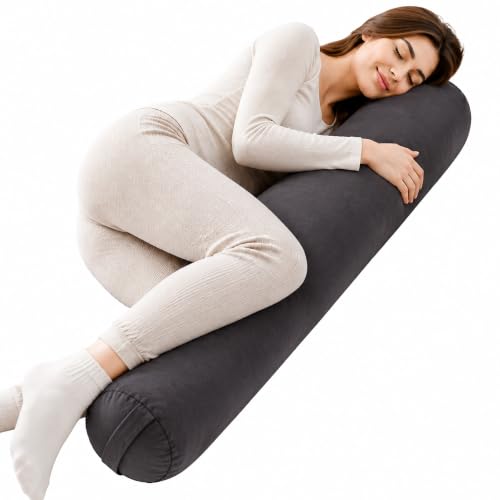 Velvet Bolster Pillow for Adults, Long Round Body Pillow for Bed, 39x7.87 - color: Gray, size: 39*7.87