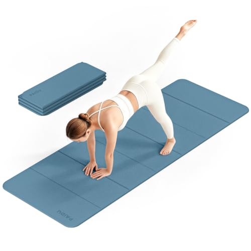 PAIDU Foldable Yoga Mat 10mm Thick, 75"x26" Non-Slip Fitness Exercise Mat - color: Blue Gray