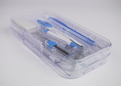 9-Piece Set Back-to-School Kit, Maths Set Pastl Blue | Stationery Set, Compass, Mechanical Pencil, Pencil Leads, Geometry Sets, Ruler, Eraser in a Re-usable plastic box - color: Blue