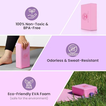 LIVE WELL Pink Yoga Blocks (Set of 2) - EVA Foam Yoga Bricks for Support, Stretching & Alignment - Yoga Accessories for Home & Studio, 3x6x9 inches
