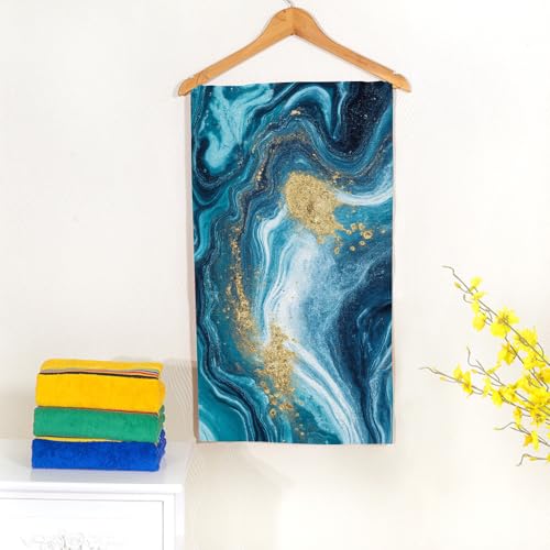 Ocean Art Marble Waves Gold Beach Towel Natural Swirls Ripples Agate Blue Face Towels Suit Travel Sports Pool Swimming Bath Camping Spa Gym Yoga,15x30 Inch - color: Ocean Art Marble Waves Gold