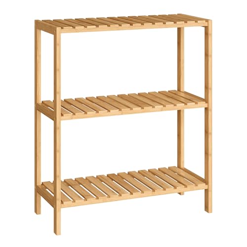 SONGMICS 3-Tier Bamboo Shelf, Freestanding Bathroom Storage Rack - color: Light Bamboo, size: 3 Tiers (10.2"D x 23.6"W x 26"H)