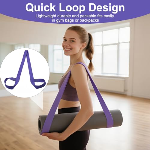 Yoga Mat Carrier Strap Adjustable Cotton Sling for Large Thick Mats 2 in 1 Carrying Strap and Stretching Band - color: Purple
