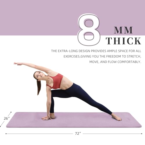 Yoga Mat Extra thick 8mm Exercise mat, Soft Lightweight TPE Fitness Mat with strap, High Elasticity, Anti-fatigue,non-slip mat for Women, Yoga, Camping, Travel, Gym & Outdoor | 72"L x 0.32"Th - color: Taro Purple