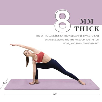 Yoga Mat Extra thick 8mm Exercise mat, Soft Lightweight TPE Fitness Mat with strap, High Elasticity, Anti-fatigue,non-slip mat for Women, Yoga, Camping, Travel, Gym & Outdoor | 72"L x 0.32"Th - color: Taro Purple