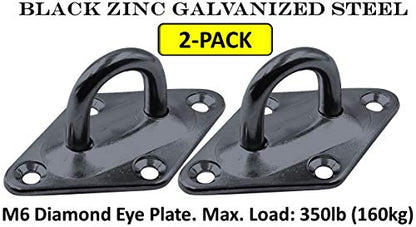 Heavy Duty Hammock Kits & Ceiling Hook Diamond Pad Eye Plates, 304 Stainless Steel & Black Zinc Galvanized Steel Corrosion Resistant, 2, 4 & 8 Packs - color: 2-Pack-Black-M6