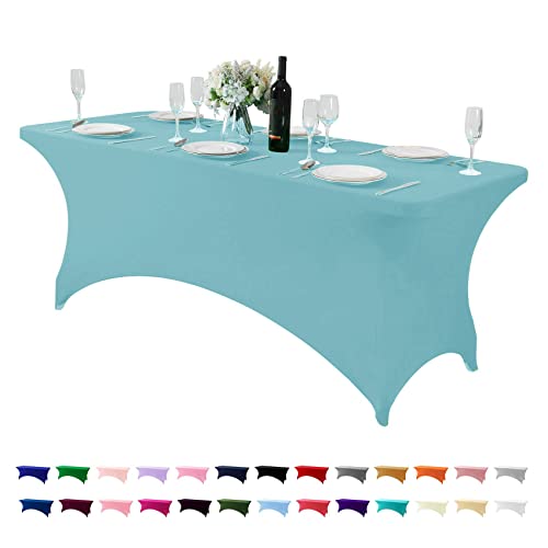 Spandex Table Cover for 6Ft or 4fT or 8ft Table Universal Fitted Stretch Tablecloth for Party, Banquet, Wedding and Events-Aqua - color: Aqua, size: 72" x 30" (Rectangular)