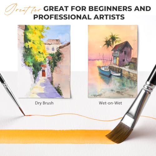 Watercolor Brushes Professional, Fuumuui 8Pcs Sable Paint Brush Set Variety Shapes with Flat, Round Pointed, Cat's Tongue Oval Wash Perfect for Watercolor Acrylic Gouache Inks Painting - color: Black